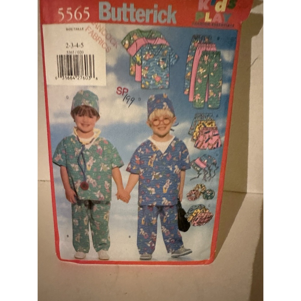 Butterick 5565 Pattern  Kids Doctor Nurse Scrubs Pants Shirt Cap 2,3,4,5 Uncut
